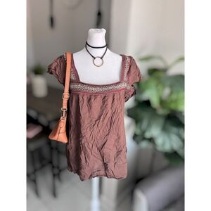 High Sierra Embroidered Square Neck Top Size Large